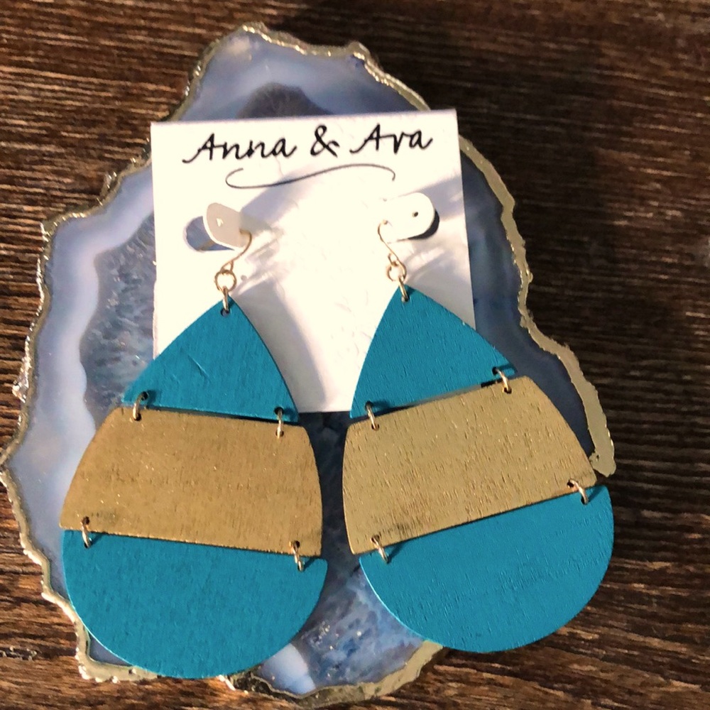 Brand New Anns & Ava blue and gold earrings